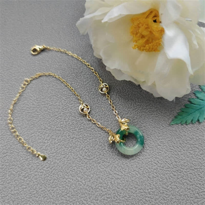 Pulsera de armonía curativa con peces Koi de jade cian y Buddha Stones