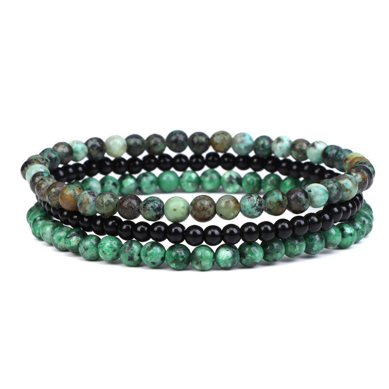 Buddha Stones 3 piezas de piedra de cristal natural paz interior pulsera espiritual - Cuentas de turquesa africana, vidrio negro y granito de 4 mm (circunferencia de muñeca: 15-16 cm) - image 22