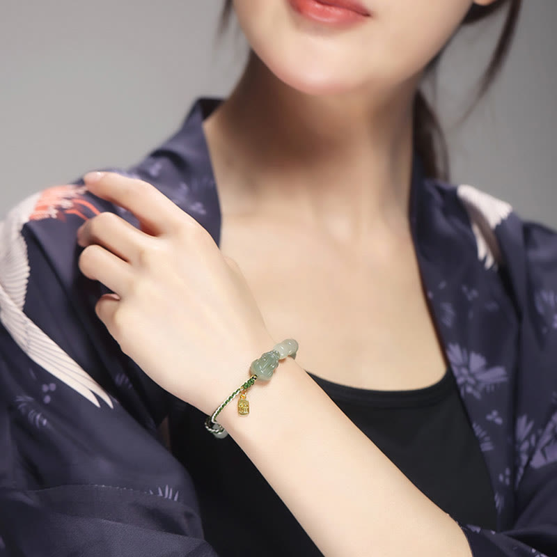 Pulsera de cuerda de personaje de jade natural Hetian PiXiu Luck Fu
