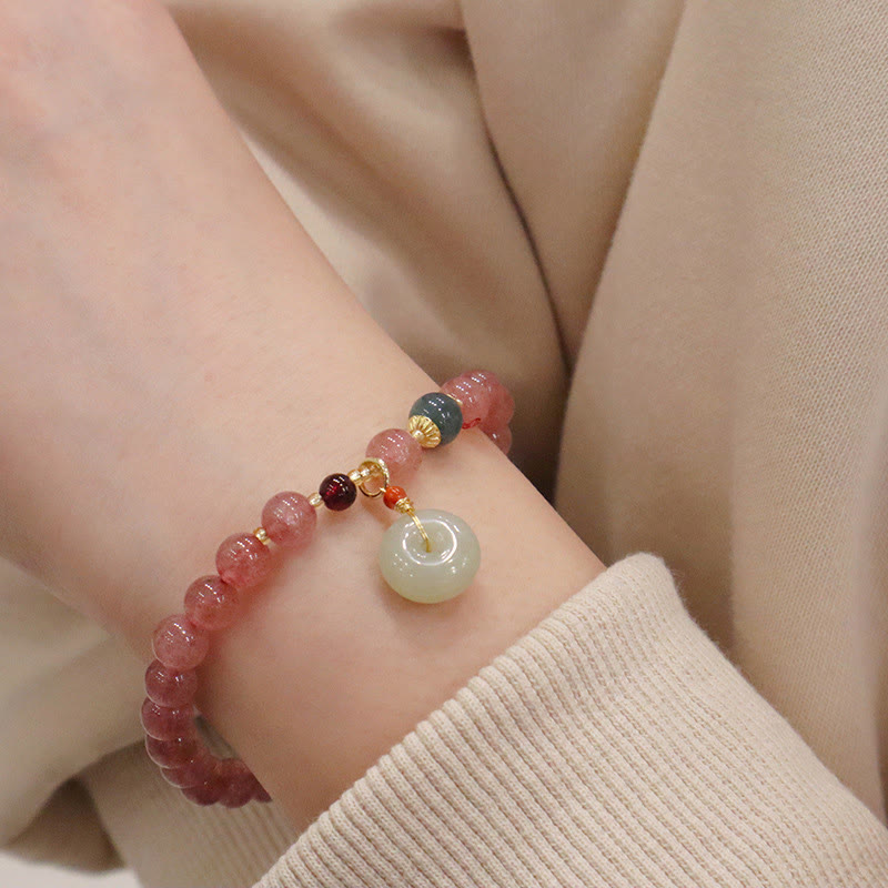 Pulsera curativa para monedero con hebilla de paz, Jade, cuarzo, fresa Natural, Buddha Stones