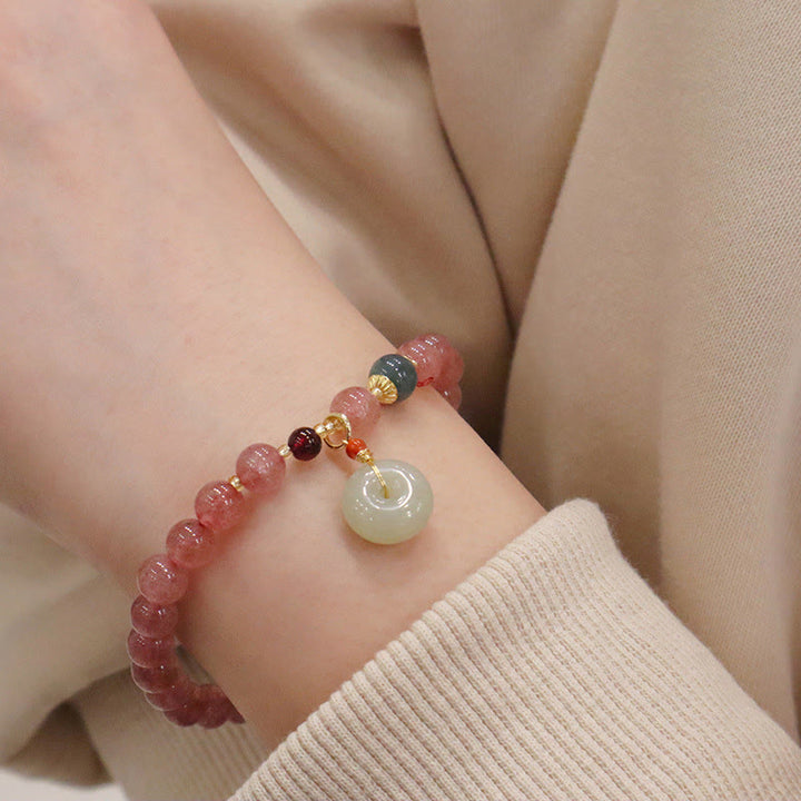 Pulsera curativa para monedero con hebilla de paz, Jade, cuarzo, fresa Natural, Buddha Stones