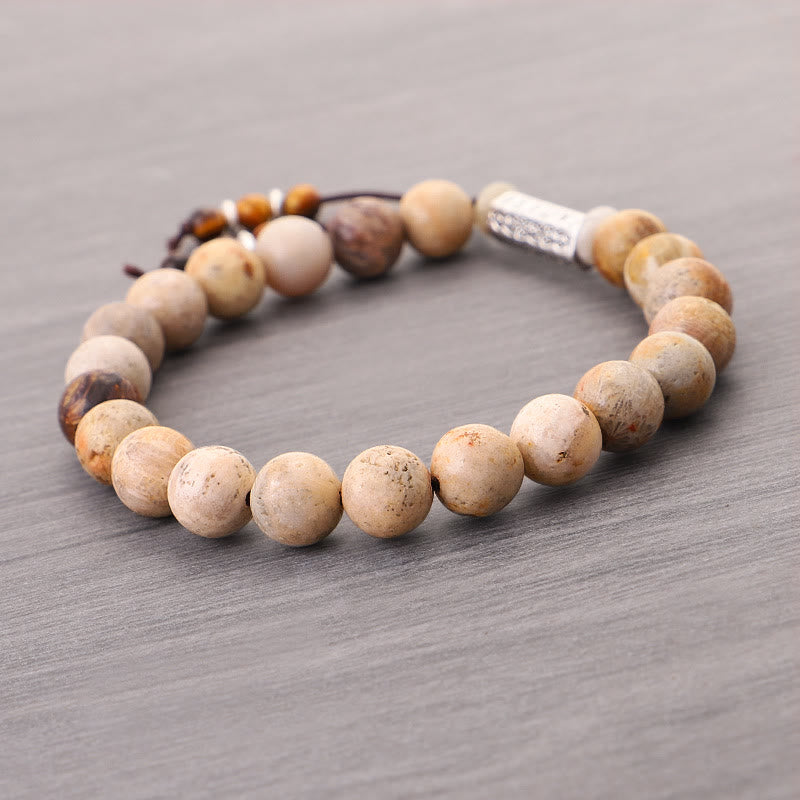 Pulsera fortalecida Om Mani Padme Hum de piedra desgastada