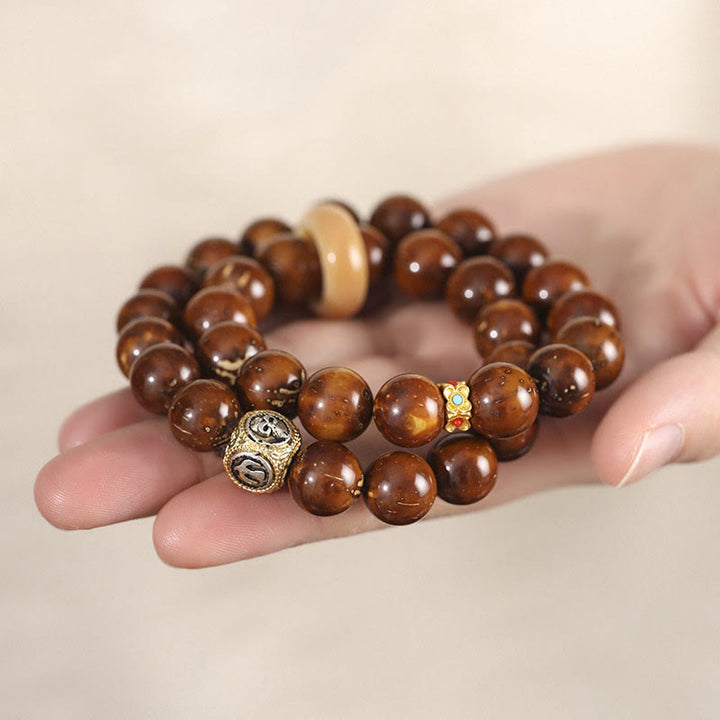 Pulsera de doble envoltura con Buddha Stones tibetanas, oro púrpura Natural, rata, Bodhi, semilla, riqueza