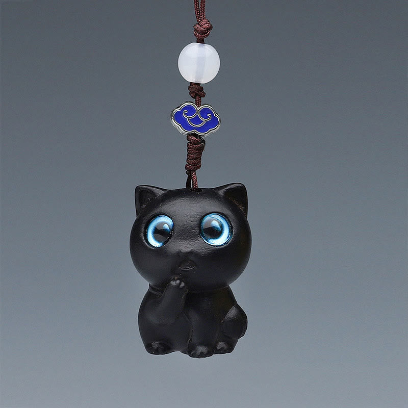 Buddha Stones Thuja Sutchuenensis Sándalo Verde Boj Mini Animal Lindo Conejo Gato Ciervo Ballena Prosperidad Teléfono Decoraciones Colgantes - Lindo gato de sándalo rojo de 3 x 2 cm - image 18