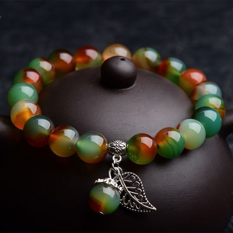 Pulsera curativa de ágata verde natural tibetana con Buddha Stones