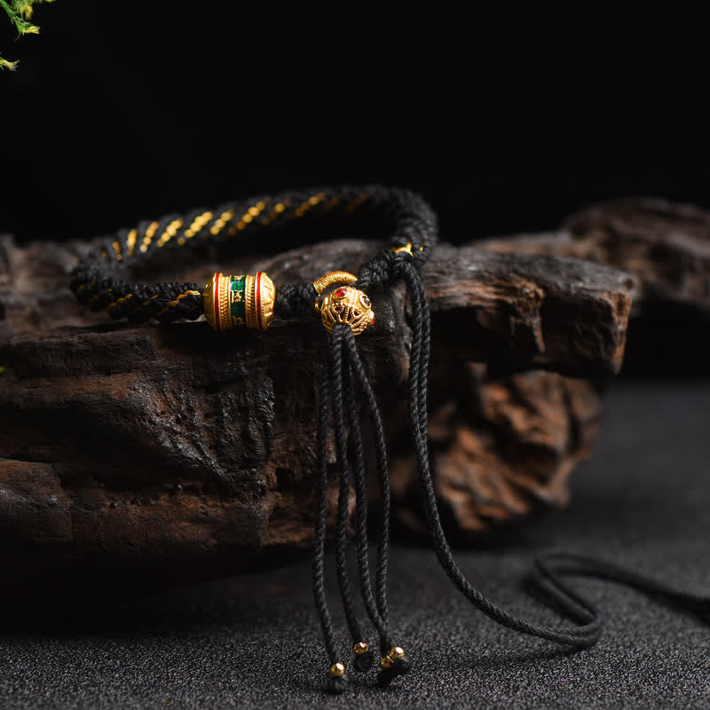 Pulsera de cuerda colorida con cuentas de rueda de oración de la suerte hecha a mano tibetana con Buddha Stones