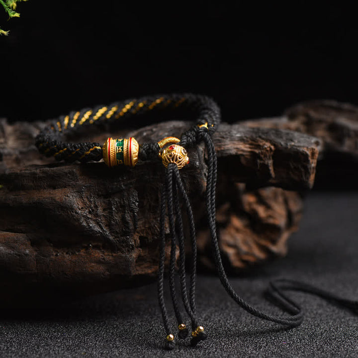 Pulsera de cuerda colorida con cuentas de rueda de oración de la suerte hecha a mano tibetana con Buddha Stones