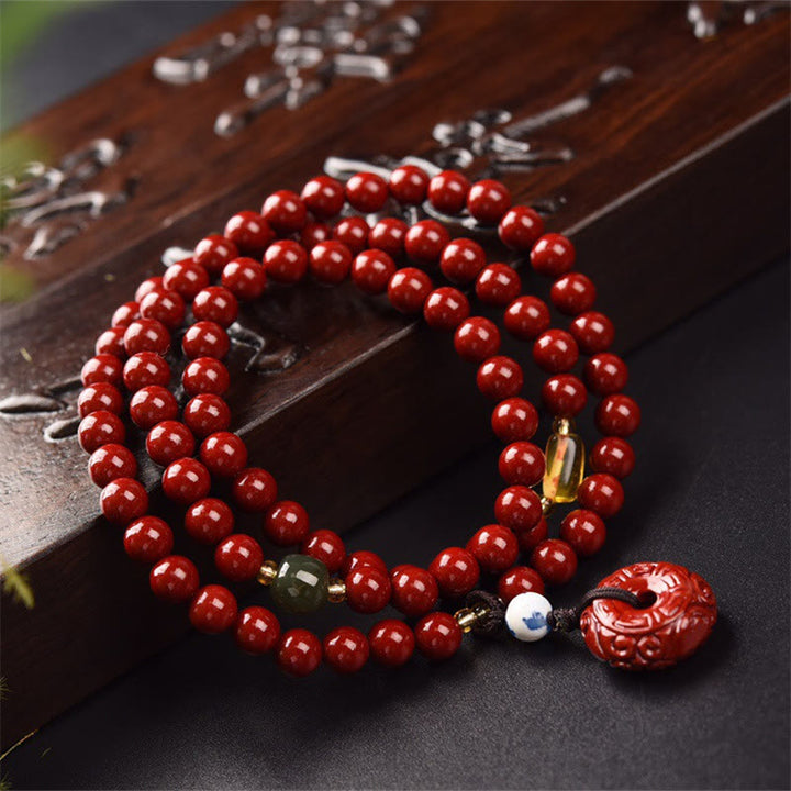 Pulsera tibetana de cinabrio con hebilla de la paz, Triple envoltura, bendición, Mala