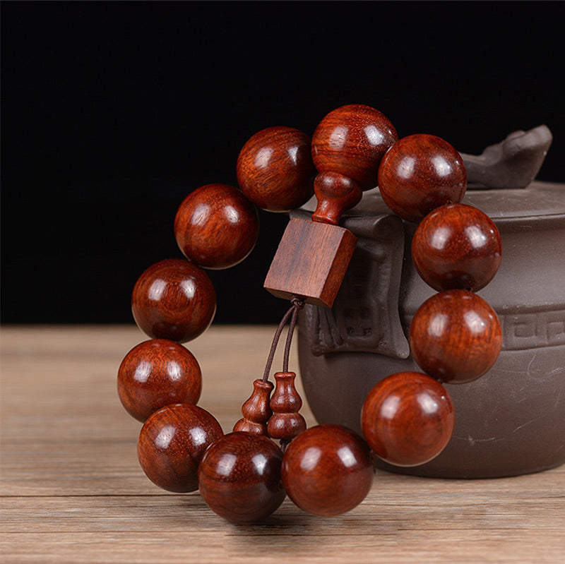 Pulsera de relajación de sándalo rojo de hoja pequeña tibetana con Buddha Stones