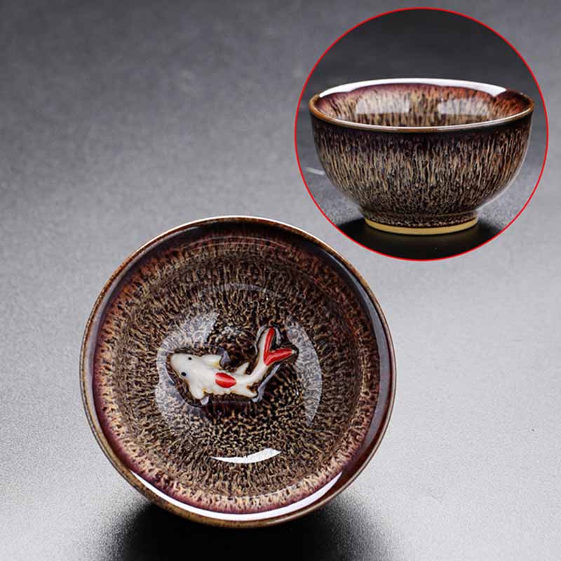 Buddha Stones pequeño horno de peces Koi cambio chino Jianzhan taza de té de cerámica Kung Fu taza de té 60ml