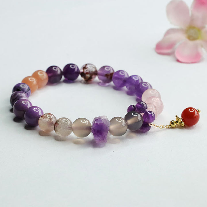 Pulsera con dijes de cuentas curativas de paz interior de cristal de amatista natural con Buddha Stones