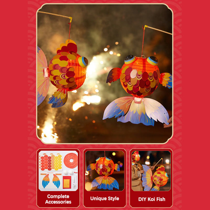 Buddha Stones DIY, buena suerte, pez Koi, lámpara de farol de papel, Festival del medio otoño, decoración de farol para niños