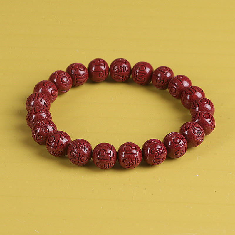 Pulsera de cuentas de cinabrio PiXiu doble Natural Om Mani Padme Hum riqueza y suerte
