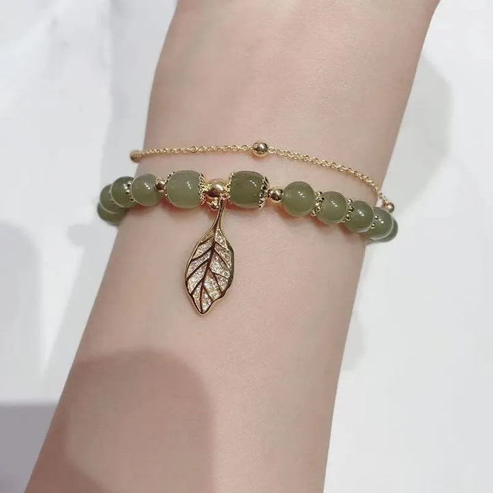 Pulsera con cuentas de la suerte, con Buddha Stones, hoja de jade, Ginkgo, tulipán, cacahuete, Fu