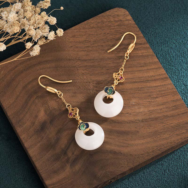 Pendientes colgantes de bendición de jade blanco FengShui