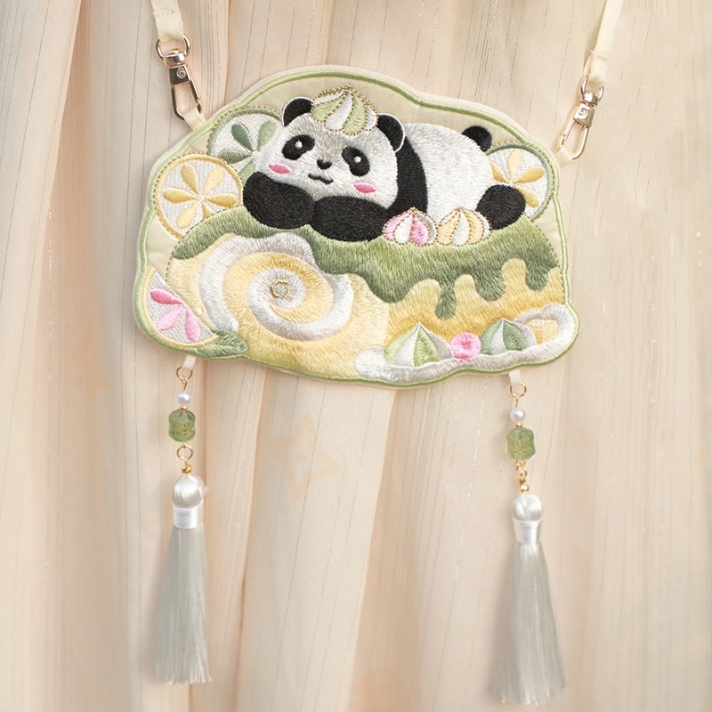 Bordado de Buddha Stones, Panda de la suerte, gato, Shiba Inu, ciervo, conejo, zorro, flor, Animal bonito, Hanfu, bolso cruzado, bolso de hombro