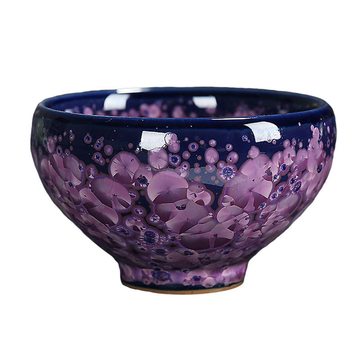 Taza de té de porcelana con Buddha Stones, flores de Iris coloridas, horno chino Jianzhan, cambio, Tenmoku, Kung Fu