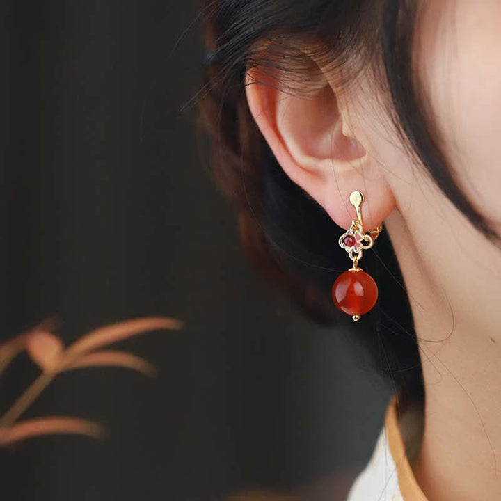 Pendientes de confianza con cuentas de flor de ágata roja de plata de ley 925 con Buddha Stones