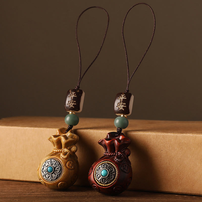 Buddha Stones, hoja pequeña, sándalo rojo, sándalo verde, bolsa de dinero, Om Mani Padme Hum, llavero giratorio de protección, decoración para colgar en el teléfono - image 18