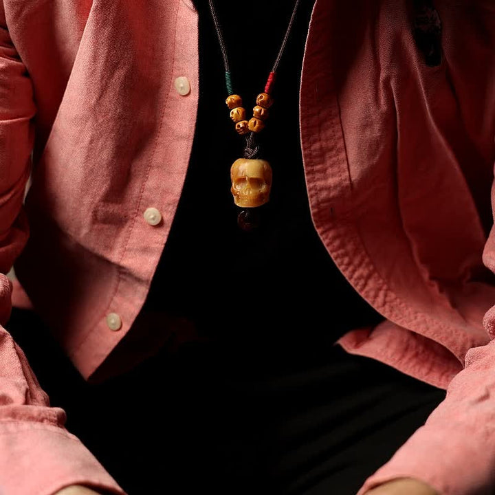 Buddha Stones, colgante de collar de protección del bosque del Señor del cadáver, cráneo de hueso de camello tibetano