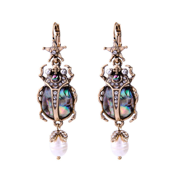 Pendientes colgantes con forma de calavera y escarabajo, estilo vintage, con perlas de cristal y escarabajo