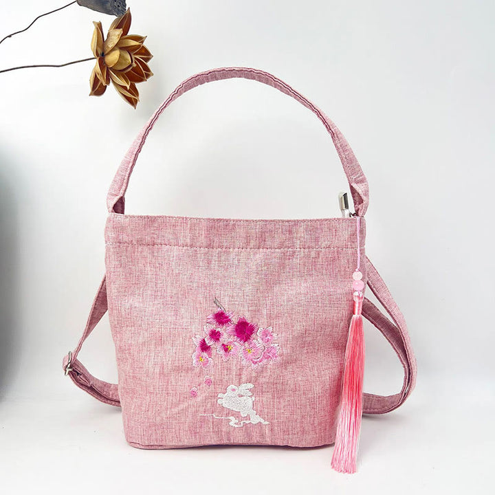 Buddha Stones, glicina, ciruela, loto, flor de cerezo, algodón, lino, lona, bolso cruzado, bolso de hombro