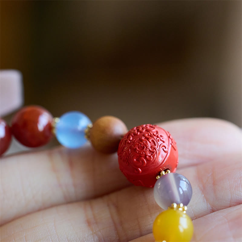 Buddha Stones roja natural Talismán de la paz Fu Carácter Dragón Cola Confianza Charm Pulsera
