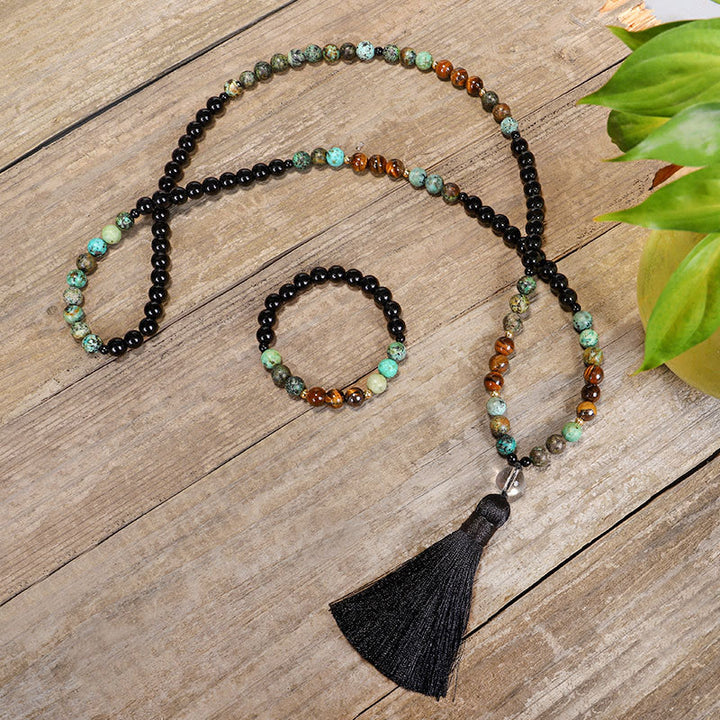 108 cuentas Mala piedra natural ojo de tigre turquesa protección fuerza pulsera collar