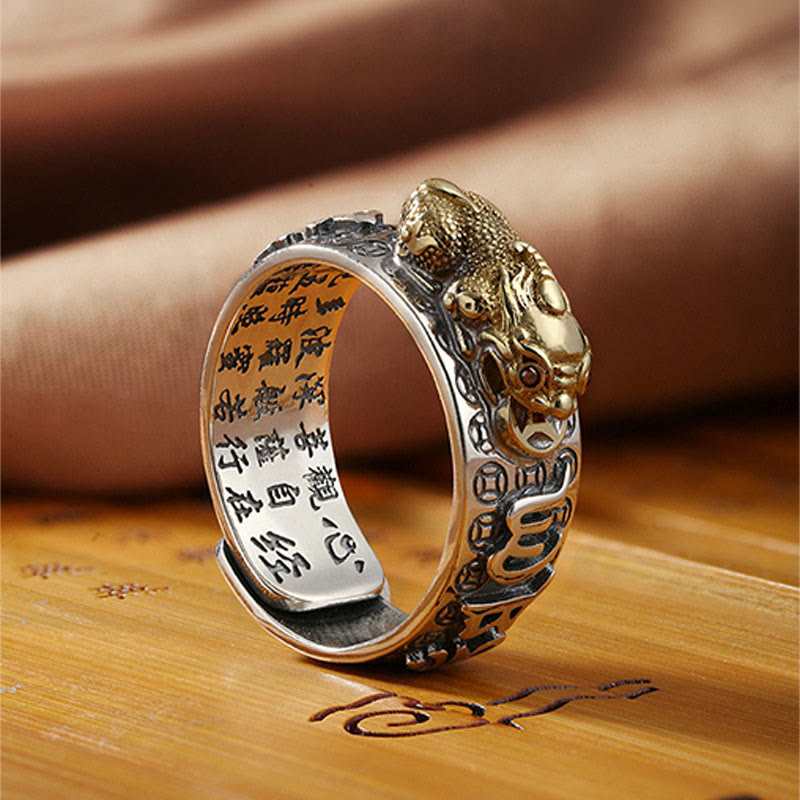 Buddha Stones tibetanas de plata de ley 990 Om Mani Padme Hum PiXiu Dorje Vajra corazón Sutra grabado anillo de riqueza
