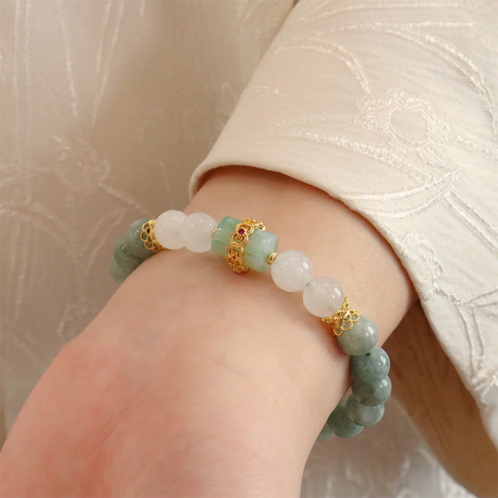 Pulsera de la suerte con hebilla de la paz de jade de doble capa con Buddha Stones