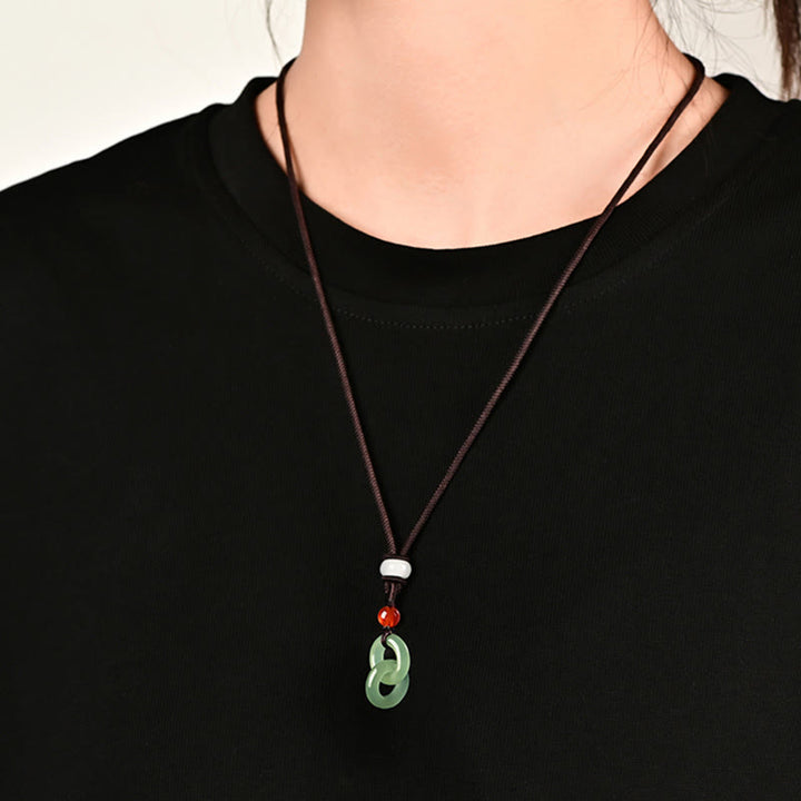 Buddha Stones Natural Hetian cian Jade blanco Jade doble paz hebilla éxito collar colgante - image 4