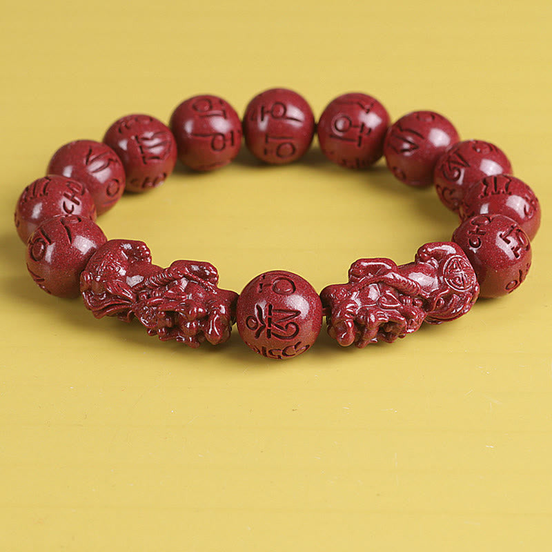 Pulsera de cuentas de cinabrio PiXiu doble Natural Om Mani Padme Hum riqueza y suerte