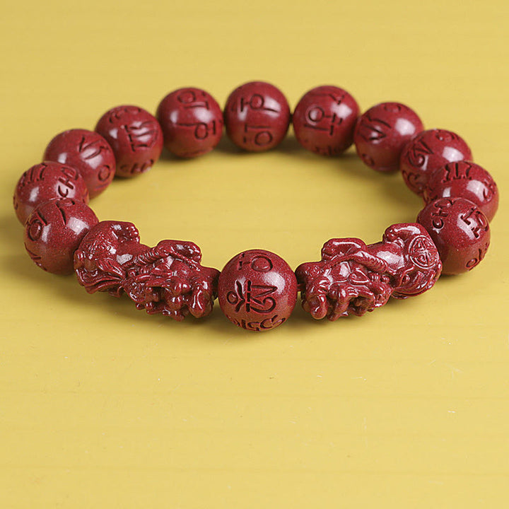 Pulsera de cuentas de cinabrio PiXiu doble Natural Om Mani Padme Hum riqueza y suerte