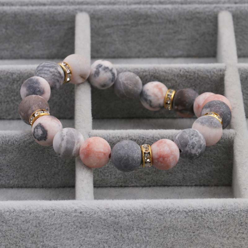 Pulsera de cuentas de jaspe de cebra de cristal curativo de ansiedad y estrés con Buddha Stones