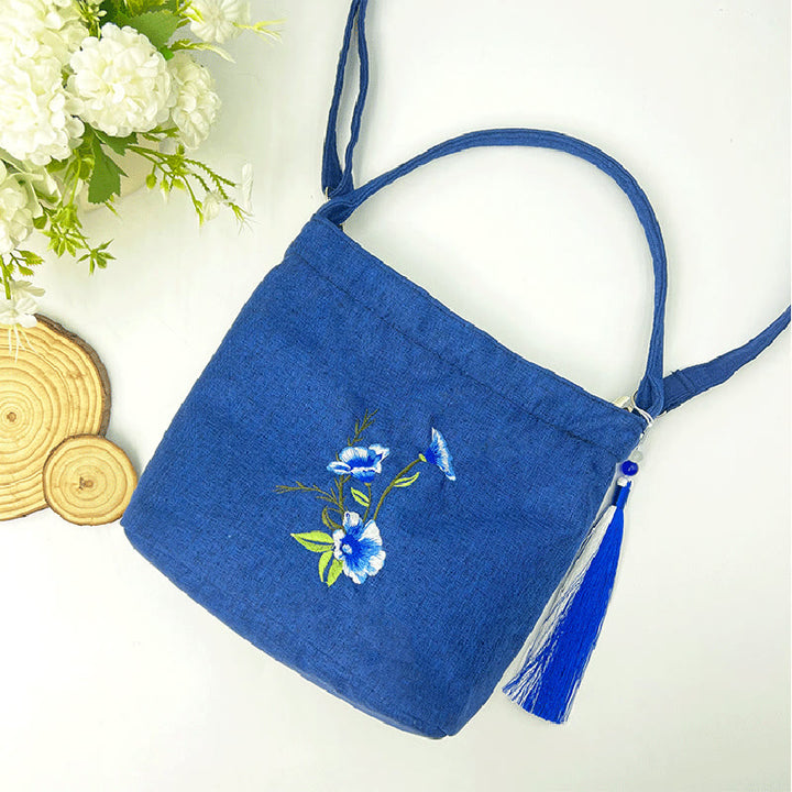 Buddha Stones, glicina, ciruela, loto, flor de cerezo, algodón, lino, lona, bolso cruzado, bolso de hombro