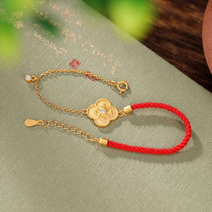 Pulsera de la suerte con circonitas y trébol de cuatro hojas chapada en plata de ley 925 con Buddha Stones - 22 centímetros - image 0