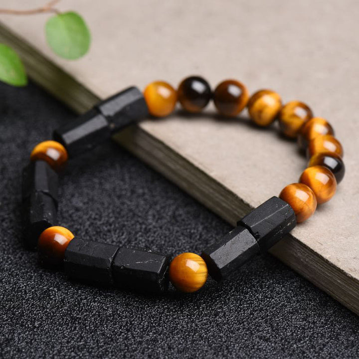 Pulsera positiva de ojo de tigre de turmalina negra natural de Buddha Stones