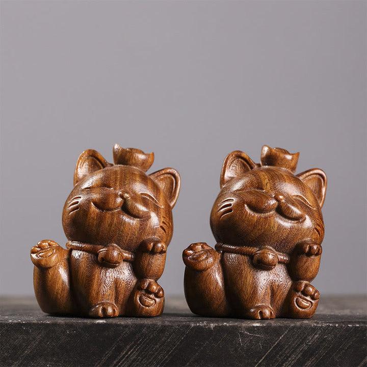 Buddha Stones Mini lingote de sándalo verde gato de la suerte tallado decoraciones de escritorio de paz - image 11