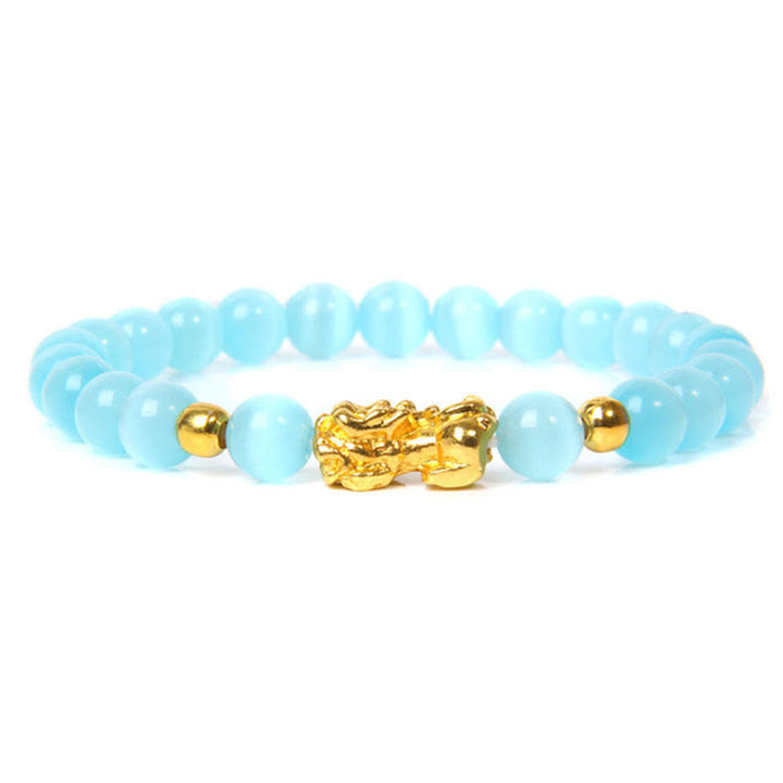 Pulsera de riqueza de obsidiana de Pixiu de la suerte FengShui de Buddha Stones - Ojo de gato azul (circunferencia de la muñeca: 15-16 cm) - image 4