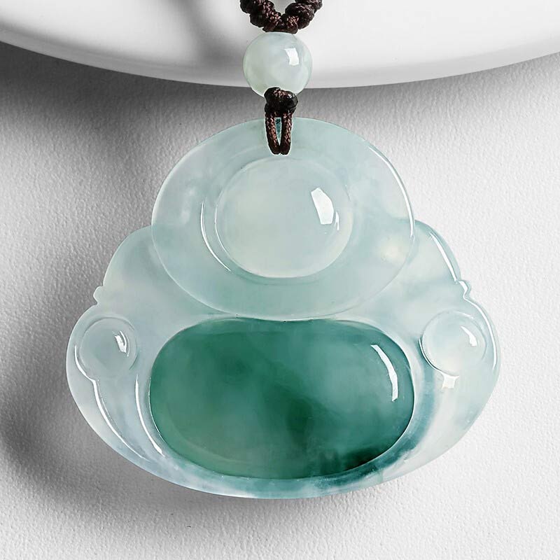 Colgante de collar de suerte de jade cian de Buda