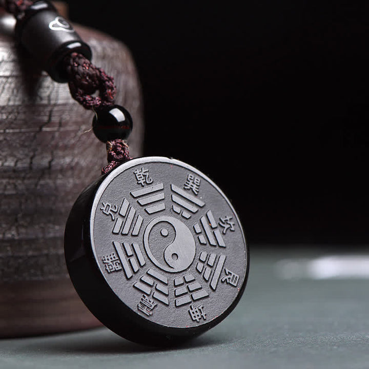 Colgante de collar de fuerza Yin Yang de Bagua de obsidiana negra con Buddha Stones - Obsidiana Negra (Purificación ♥ Transformación) - image 1
