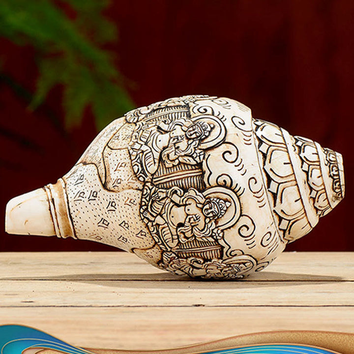 Concha tibetana hecha a mano grabada Shankha Buddha Avalokitesvara, decoración de riqueza - image 21