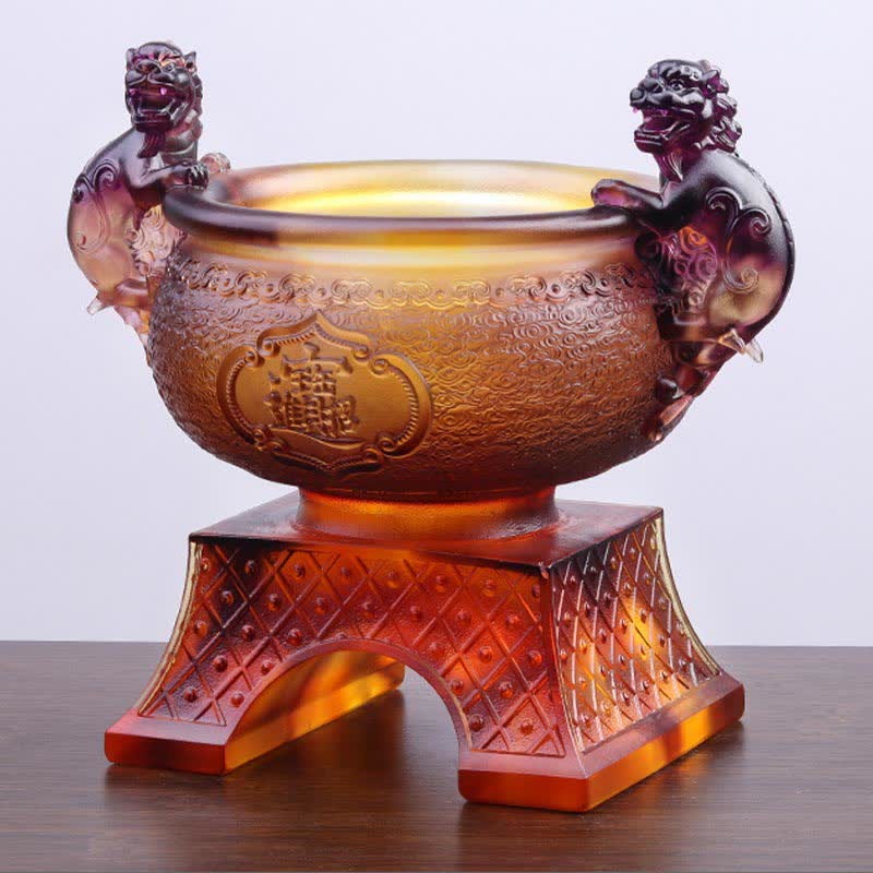 Hecho a mano Liuli Crystal PiXiu Treasure Bowl Art Piece Decoración del hogar