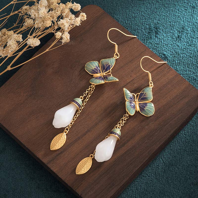Pendientes de la fortuna de jade blanco FengShui de Buddha Stones