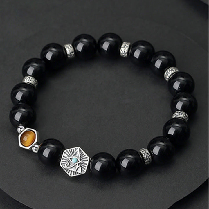 Pulsera de purificación de ojo de tigre de obsidiana negra de plata de ley 925 con Buddha Stones - image 5
