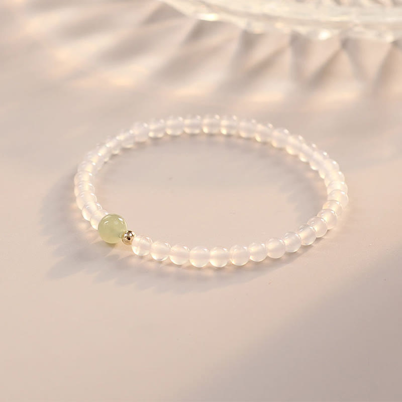 Pulsera de protección de la suerte de jade de ágata blanca natural con Buddha Stones