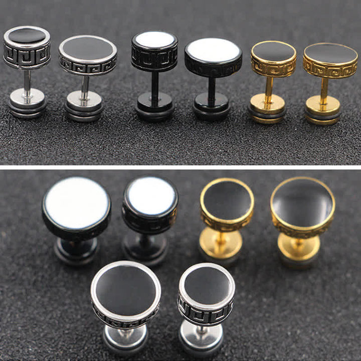 Pendientes redondos de equilibrio de acero titanio para hombre con Buddha Stones