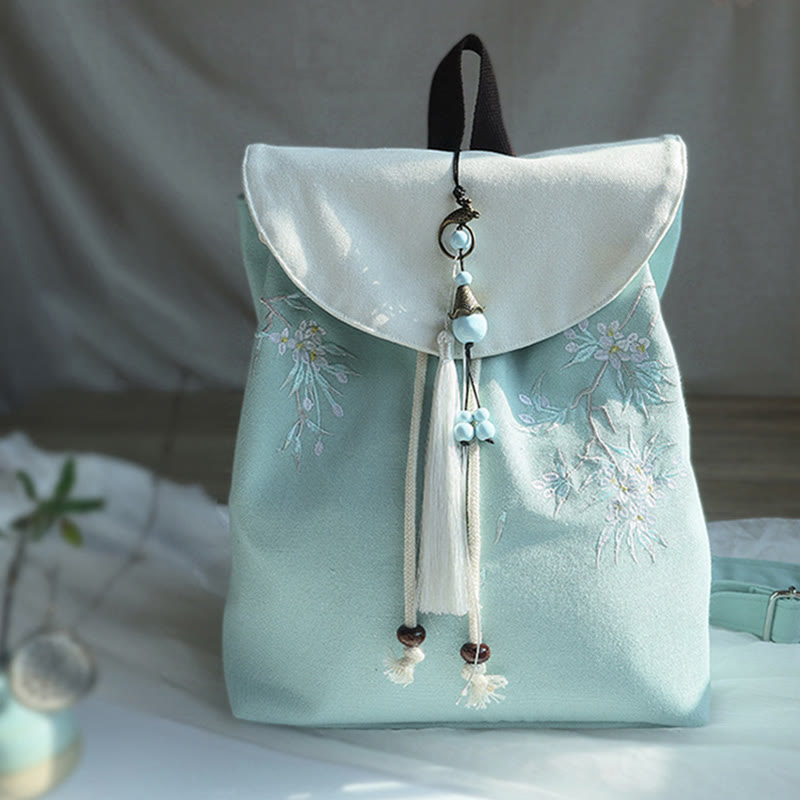 Mochila de lona de gran capacidad bordada hecha a mano con Buddha Stones