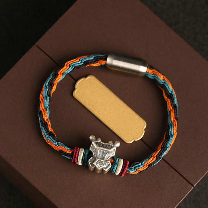 Pulsera de cuerda con nudo de reencarnación colorida, protección del zodíaco chino, Año del Dragón, plata de ley 999 hecha a mano con Buddha Stones