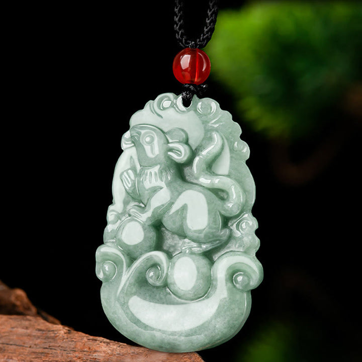 Buddha Stones Jade verde natural 12 Zodíaco chino Suerte Prosperidad Collar Colgante